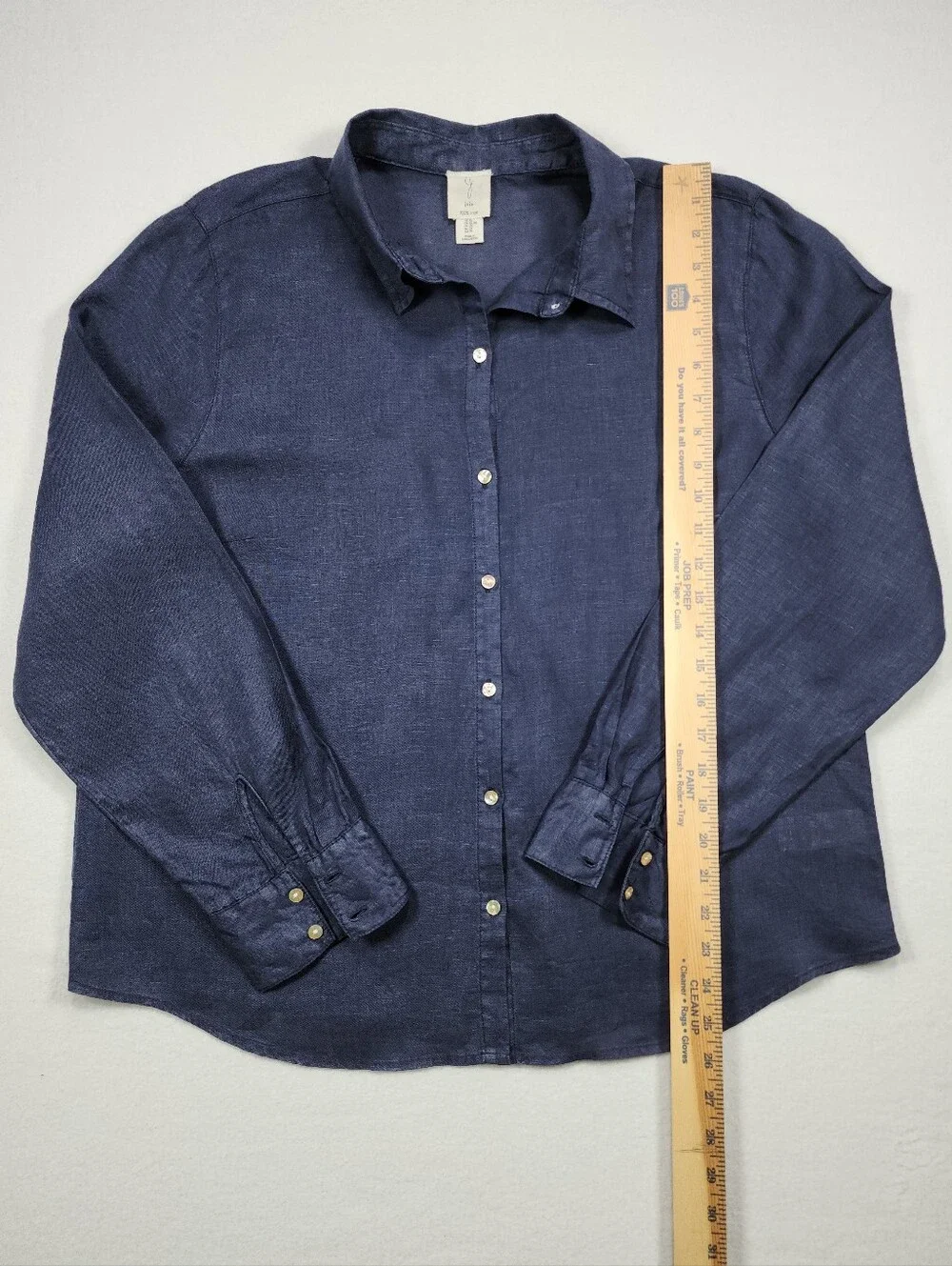 Joie 100% Linen Button Front Shirt Navy Blue Long Sleeve Women's XL - Picture 3 of 7